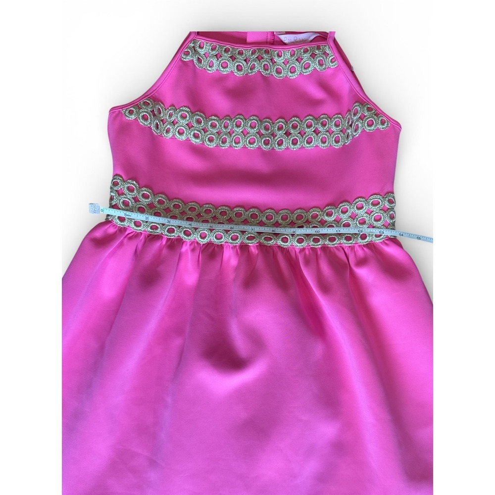 Lilly Pulitzer Girls Elize Dress Raz‎ Berry Pink Gold Trim XL 12-14 NWT - Picture 9 of 12